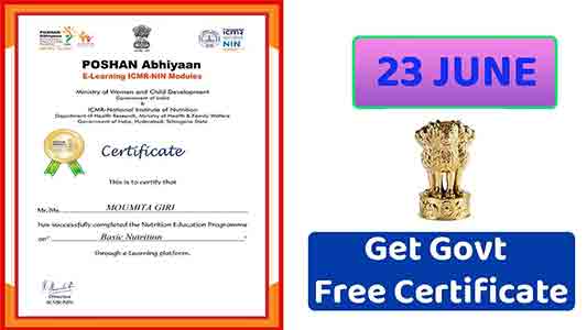 Certificate from POSHAN Abhiyaan E-Learning ICMR-NIN Modules