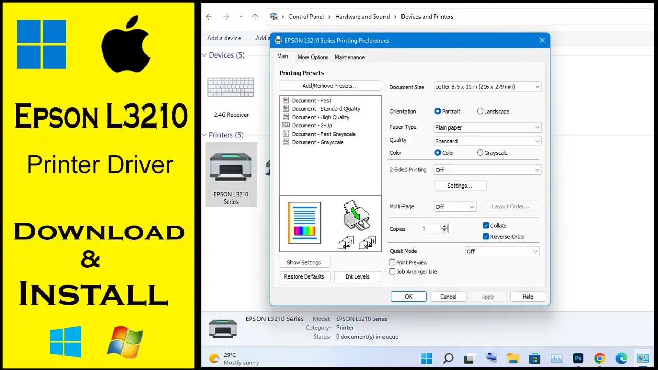 Epson L3210 Printer Driver Download For Windows 11 10